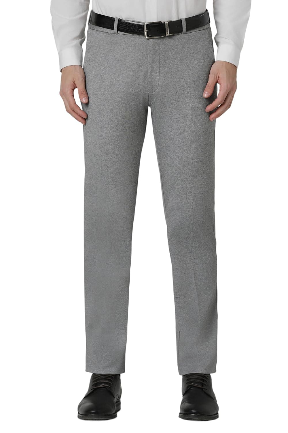 Peter England Men's Premium Formal Stretchable Knit Super Slim Fit Mid Rise Trouser | Comfort Lycra | 360-Degree Stretch Medium Grey