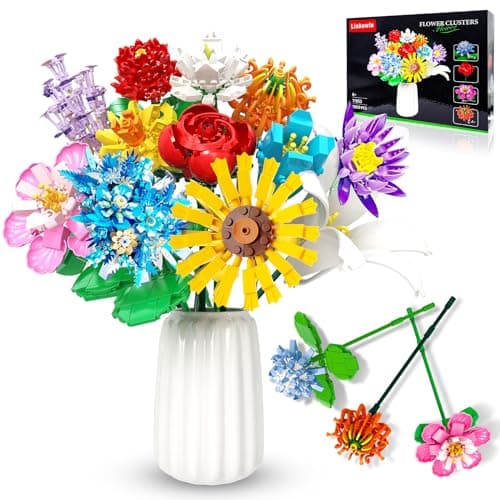 Linkowin Flower Bouquet Building Set980PCS Creative DIY Plant Bouquet Decoration12 Artificial Flowers Botanical for Adults Women Girls Ages 6Idea Gifts for Mothers Day Birthdays No Vase