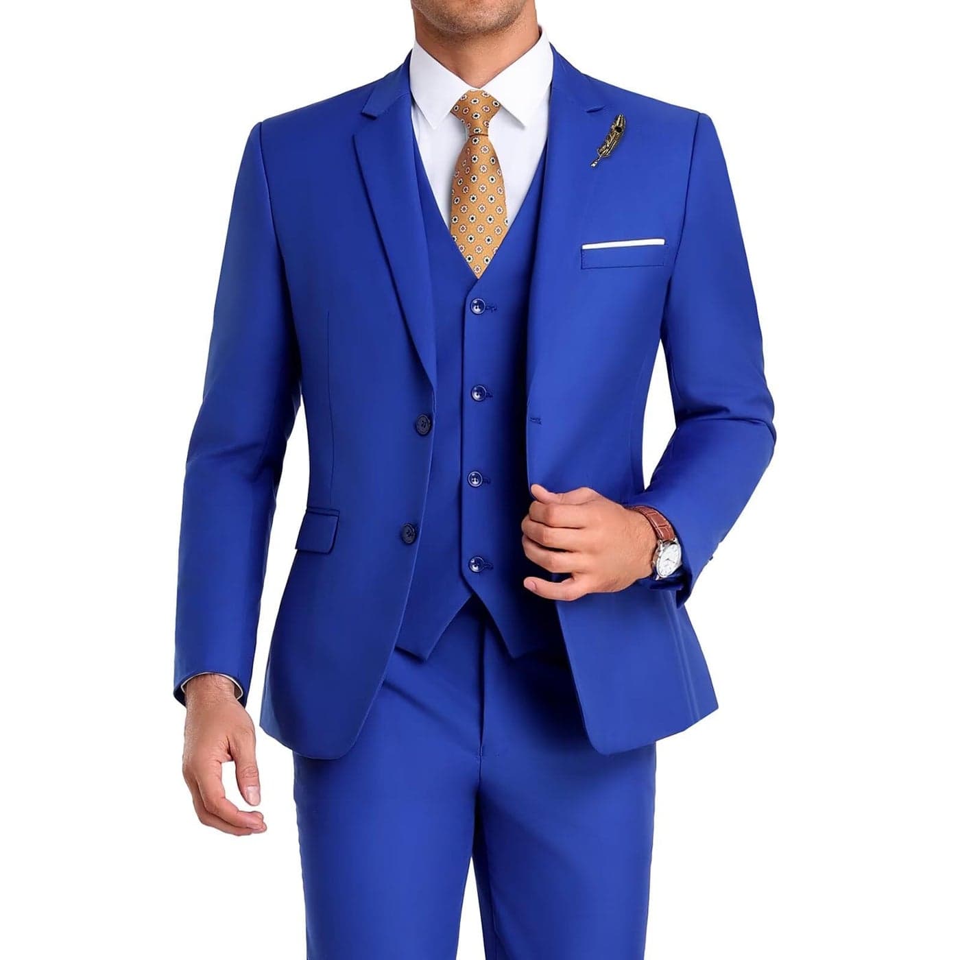 Mrbuerly Men Suit Set 3 Pieces Slim Fit GroomsmenProm Suits 2 Buttons Business Casual Jacket Royal Blue 3XL4842