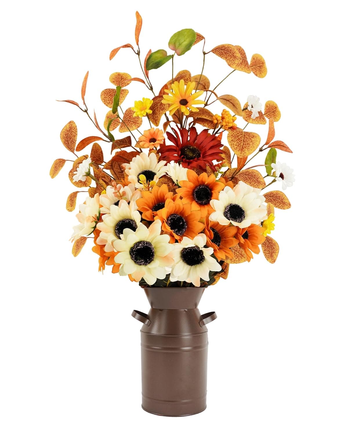 obbsie 225 Fall Artificial Sunflower Centerpieces with Metal Pot Fall Table Centerpieces Faux Sunflower Potted Plants Silk Flowers Floral Arrangement for Autumn Harvest Home Decoration