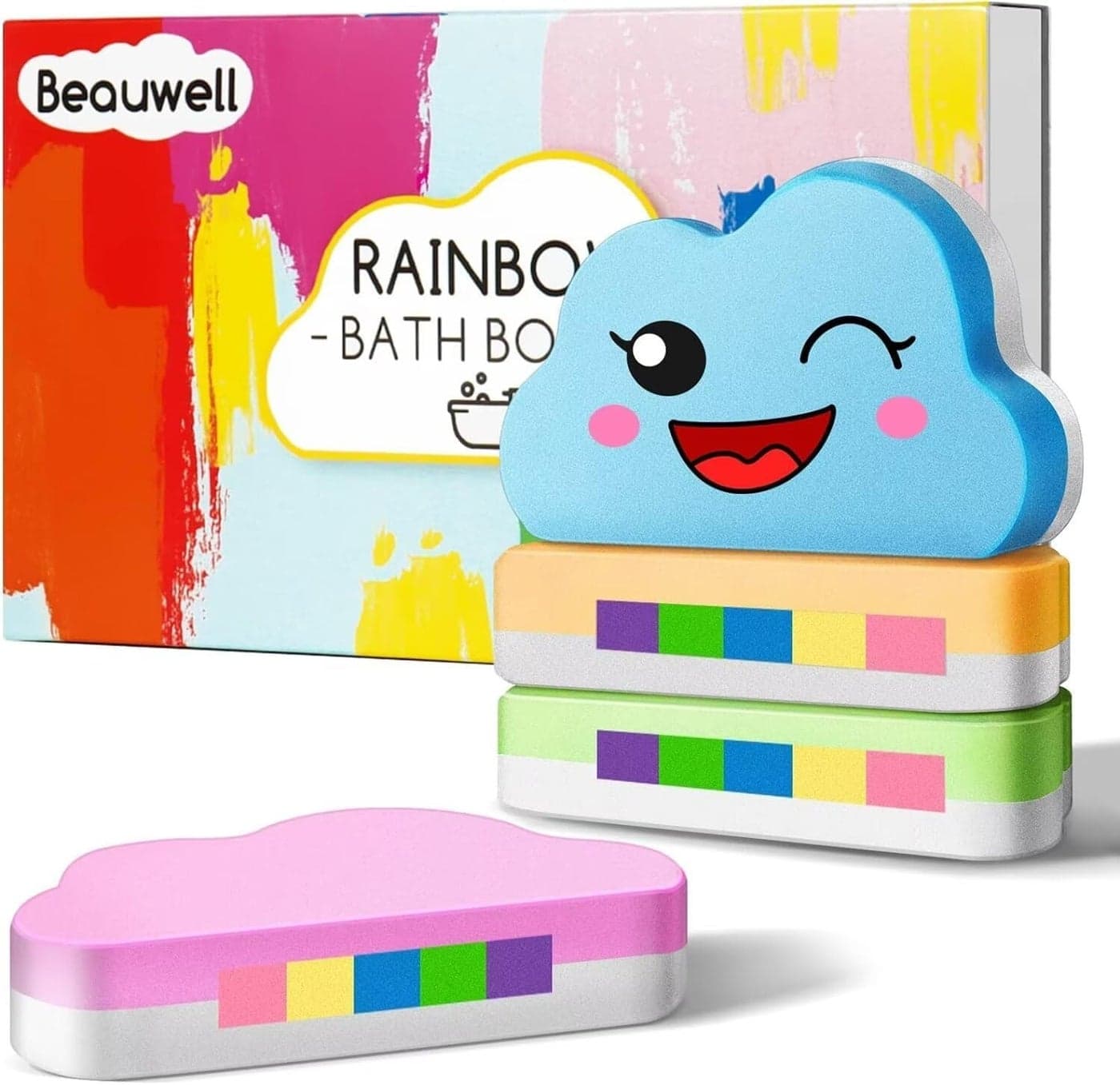 Rainbow Bath Bombs Gift Set Handmade Organic 4 Pcs Bath Bombs for Kids Girls Natural Kids Bubble Bath Fizzy Easter Basket Stuffers Easter Gifts for Kids