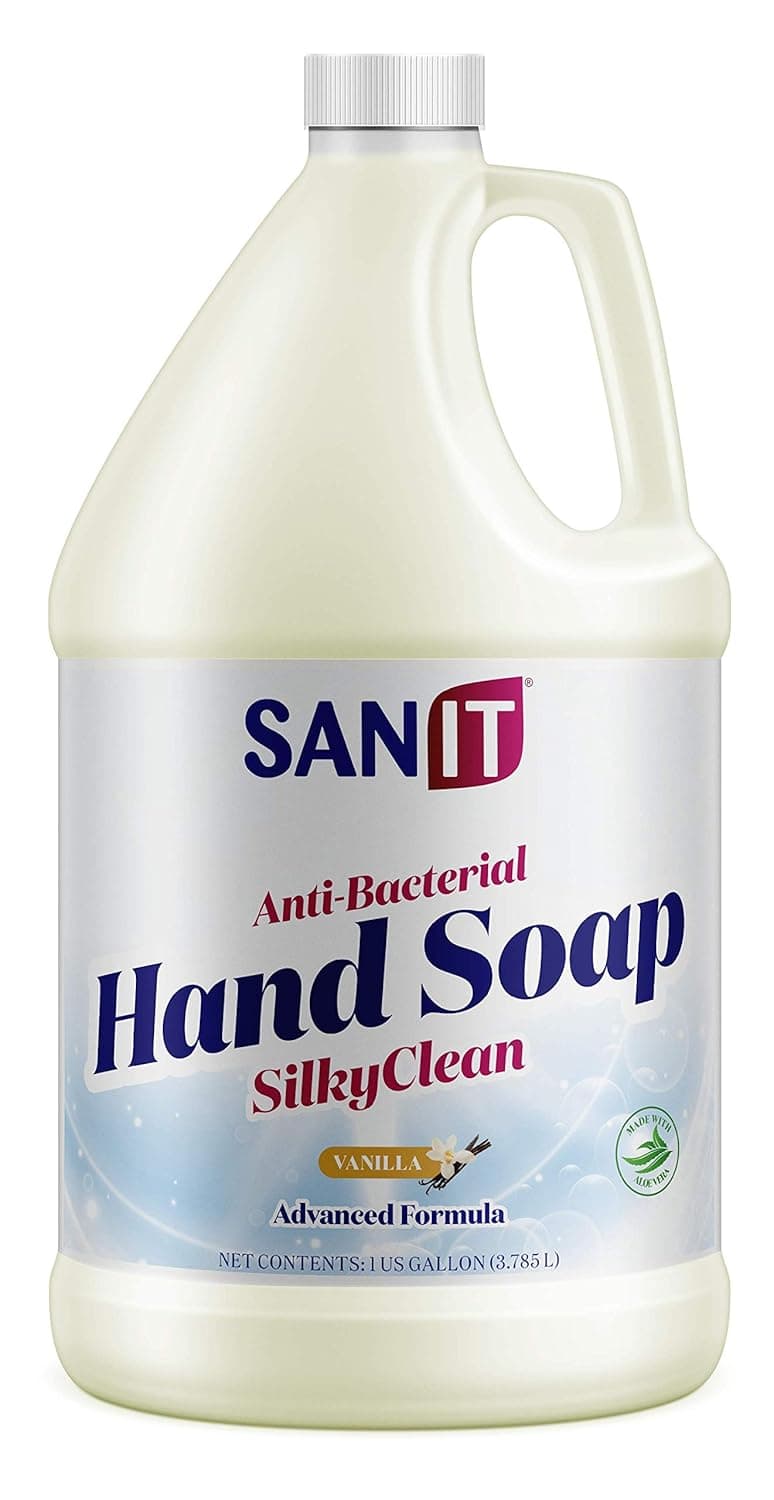 Sanit Silky Clean Antibacterial Liquid Gel Hand Soap Refill Advanced Formula with Coconut Oil and Aloe Vera AllNatural Moisturizing Hand Wash Made in USA Vanilla 1 Gallon