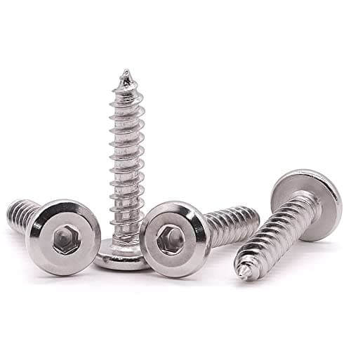 M5 x 25mm Flat Socket Head Self Tapping Screws, 304 Stainless Steel 18-8, Hex Drive, Corrosion Resistant Screws for Wood, Sheet Metal and More, Pack of 50