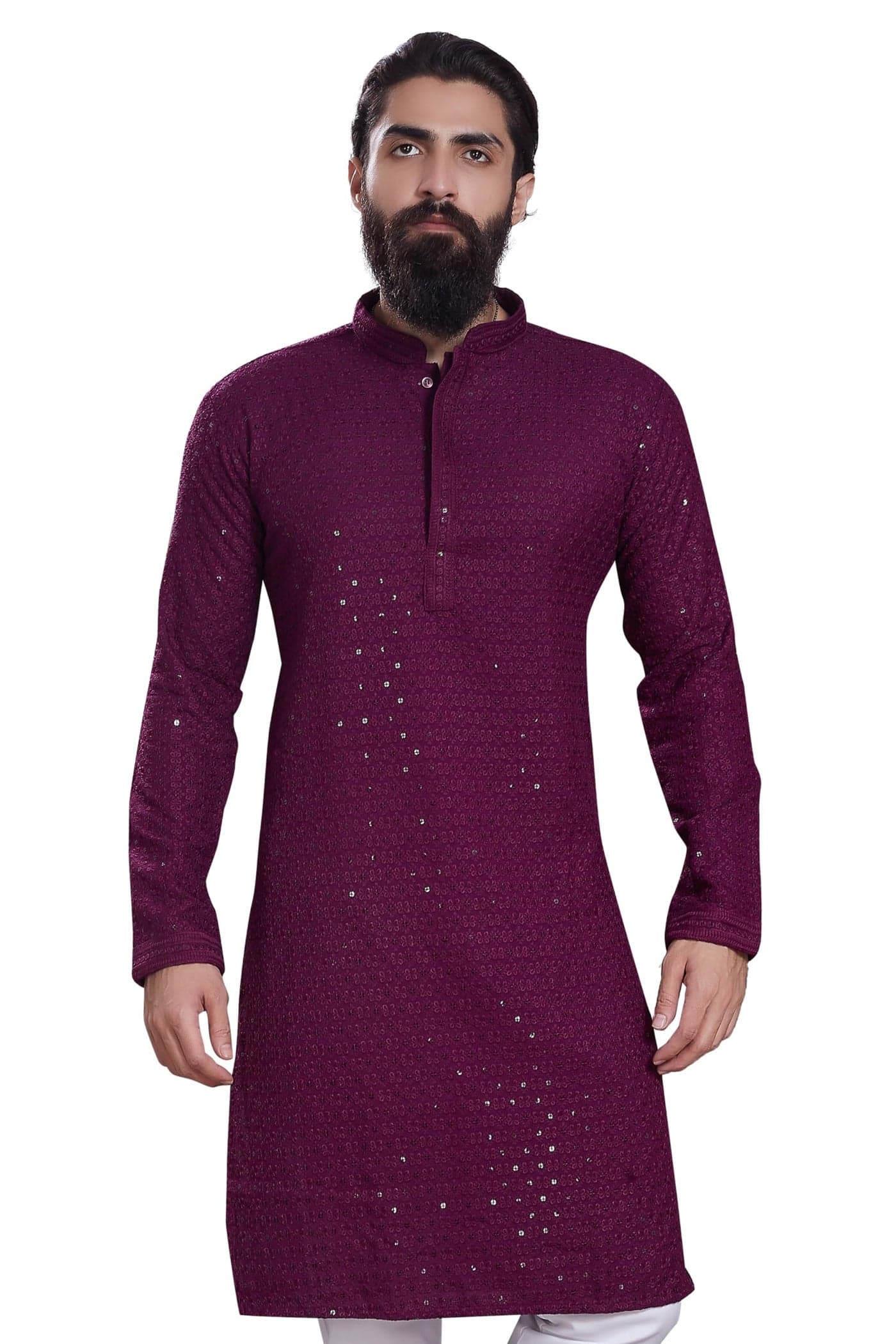 DIVISIVE Men's Sequince Embroidered Cotton Blend Only Slim Fit Kurta (DKRT226_XXXL_Burgundy)
