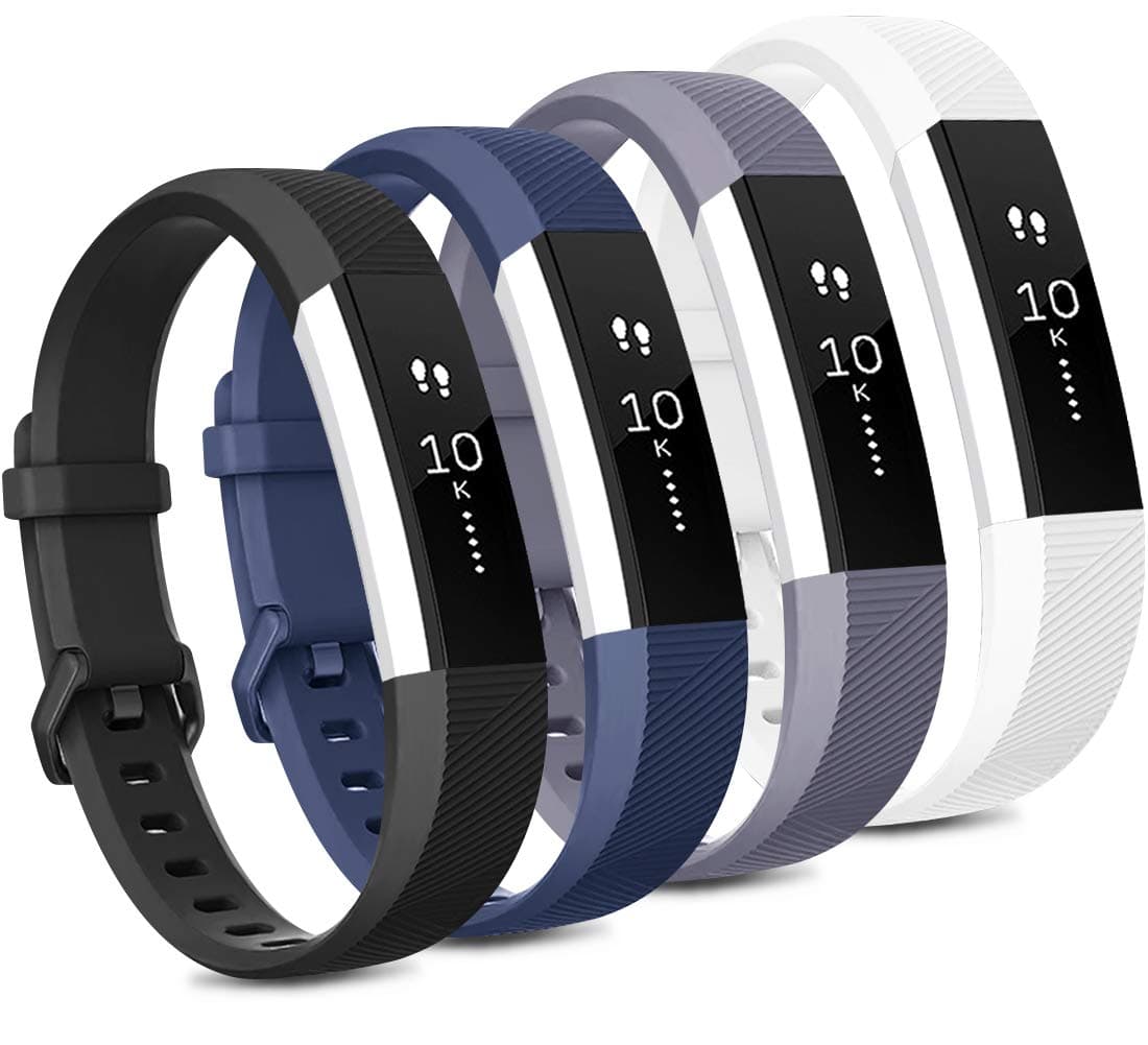 Tobfit 4 Pack Bands Compatible with Fitbit Alta/Alta HR Bands, Soft Sport Silicone Replacement Wristbands for Women Men (Small, Black/Blue/Gray/White)