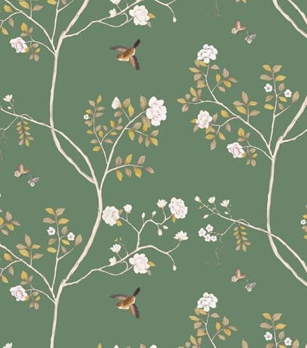 Hopepak Floral Wallpaper Peel and Stick Green Branch Bird Wallpaper for Bedroom Self Adhesive Removable Wall Paper Floral Contact Paper Cute Wallpapers for Bathroom Decor 16.1''x78.7''