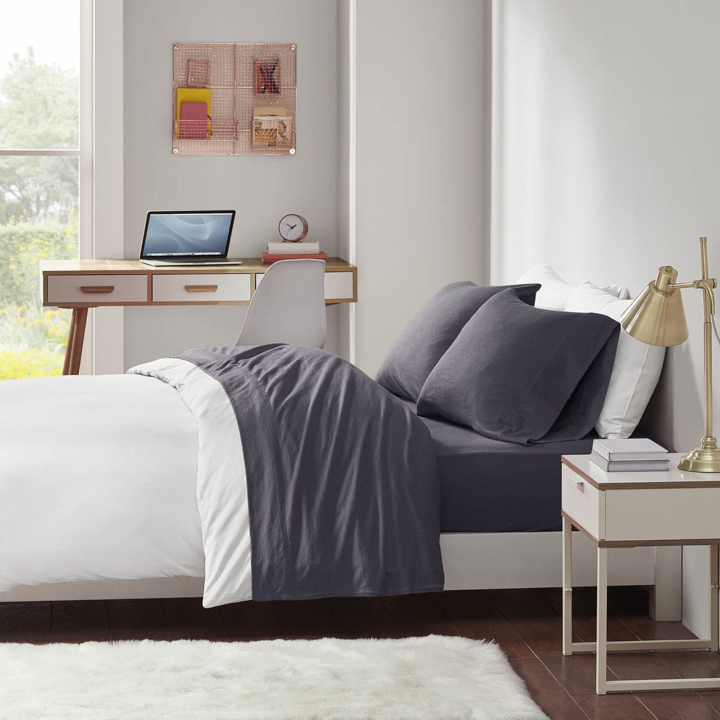 Intelligent Design Cotton Blend Jersey Knit King Bed Sheets Coastal Cotton Bed Sheet Dark Grey Bed Sheet Set 4Piece Include Flat Sheet Fitted Sheet 2 Pillowcases