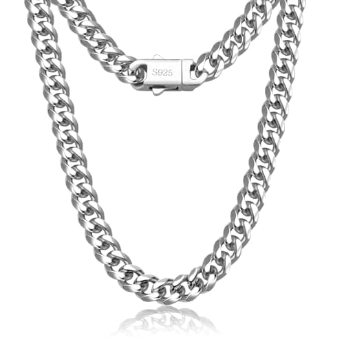 waitrose 7mm Silver Chain for Men Miami Cuban Link Mens Chain,316L Stainless Steel and 925 Sterling Silver Chains for Men Necklace