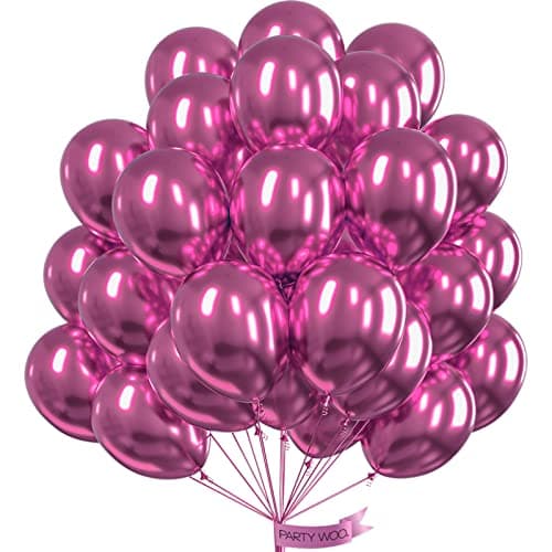 PartyWoo Metallic Hot Pink Balloons 50 pcs 12 Inch Metallic Pink Magenta Fushsia Latex Helium Balloons for Birthday Valentines Day Bachelorette Wedding Baby Shower Party Decorations PinkG114