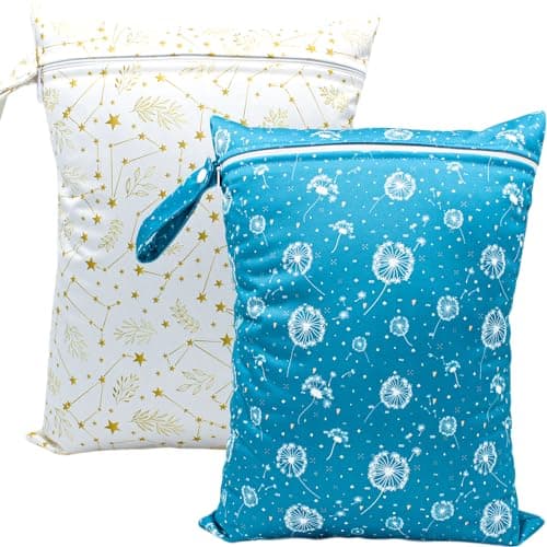 YULUONAPS Wet Dry Bag Waterproof Reusable Wet Bag for Swimsuit Travel Beach Pool Bathing Suit Diapers Dirty Yoga Gym Clothes Daycare Organizer One Zippered Pocket dandelion stars