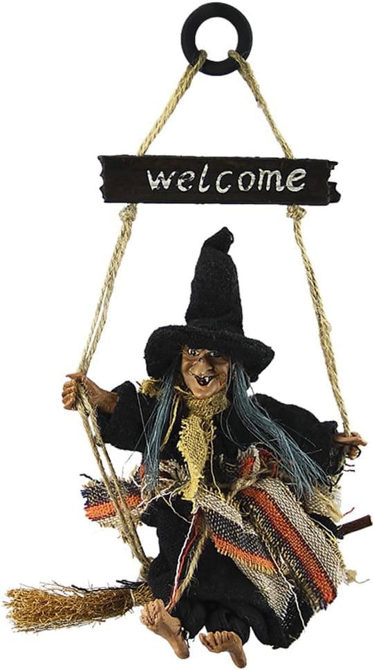 Hanging Welcome Sign Retro Witch Door Hanger Creative Halloween Decorations Props Holiday Party Decor Wooded Welcome Plaque Door Pendant Ornament for House Garden Bar Restaurant Club Haunted House