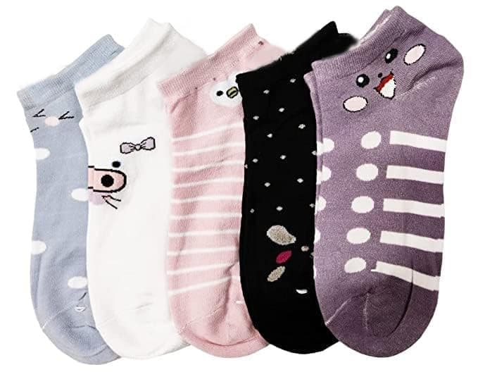 SHOPCASH Women's Cotton Ankle Length Low Cut Socks Free Size - 5 Pair Design May Vary (Multicolour)