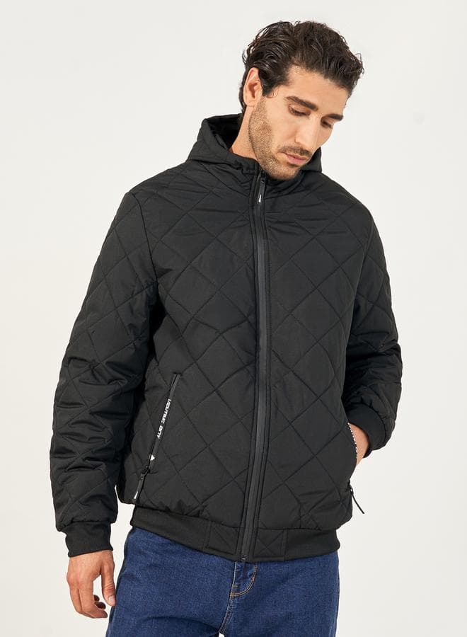 Diagonal Quilted Hooded Puffer Jacket