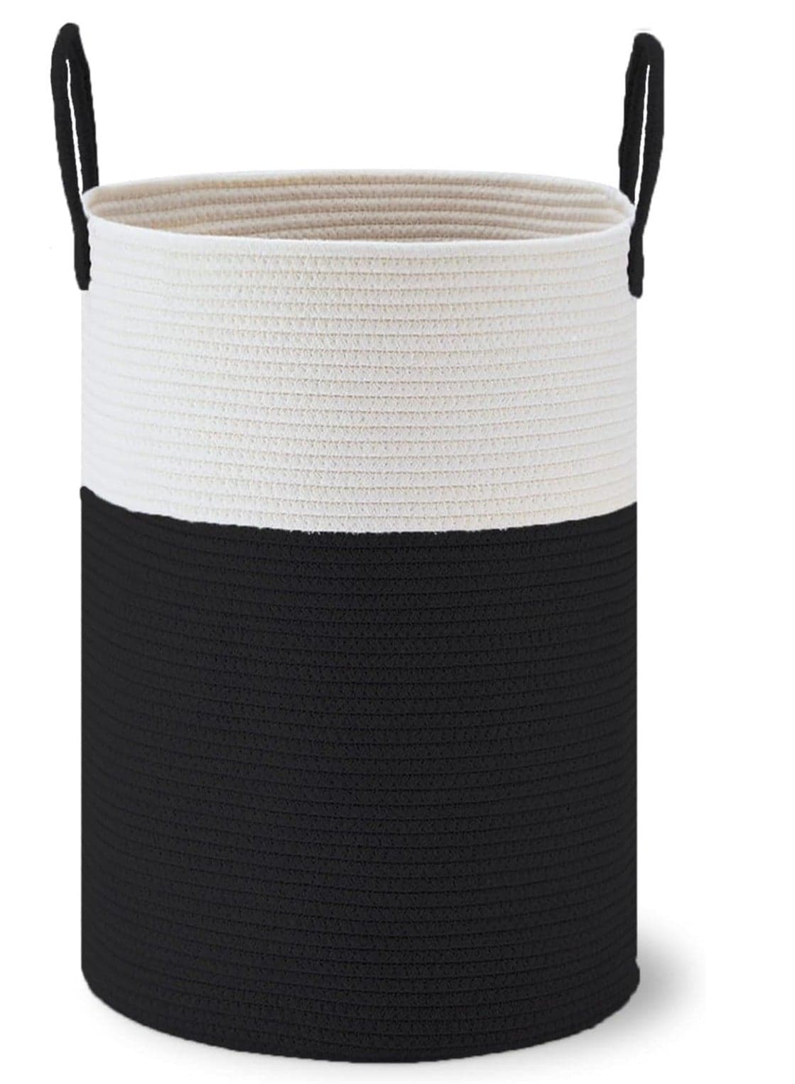 Basket Organizer with Handles, Laundry Hamper, 58L Tall Woven Rope Storage Basket for Blanket, Toys, Dirty Clothes in Living Room, Bathroom, Bedroom (Black)