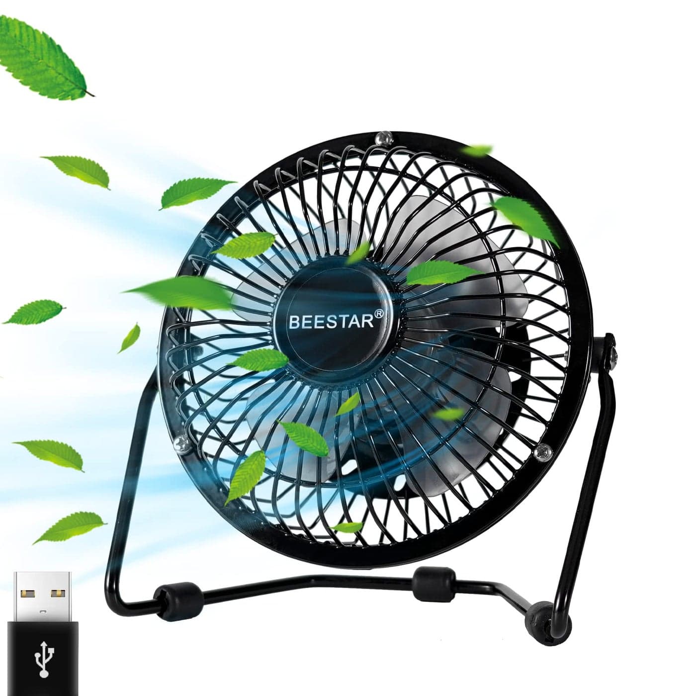BEESTAR 4 Inch Mini Fan with Metal ConstructionPowerful USB Powered360 Rotation desk Personal Cooling Usb fans small quiet for Home Office Bedroom