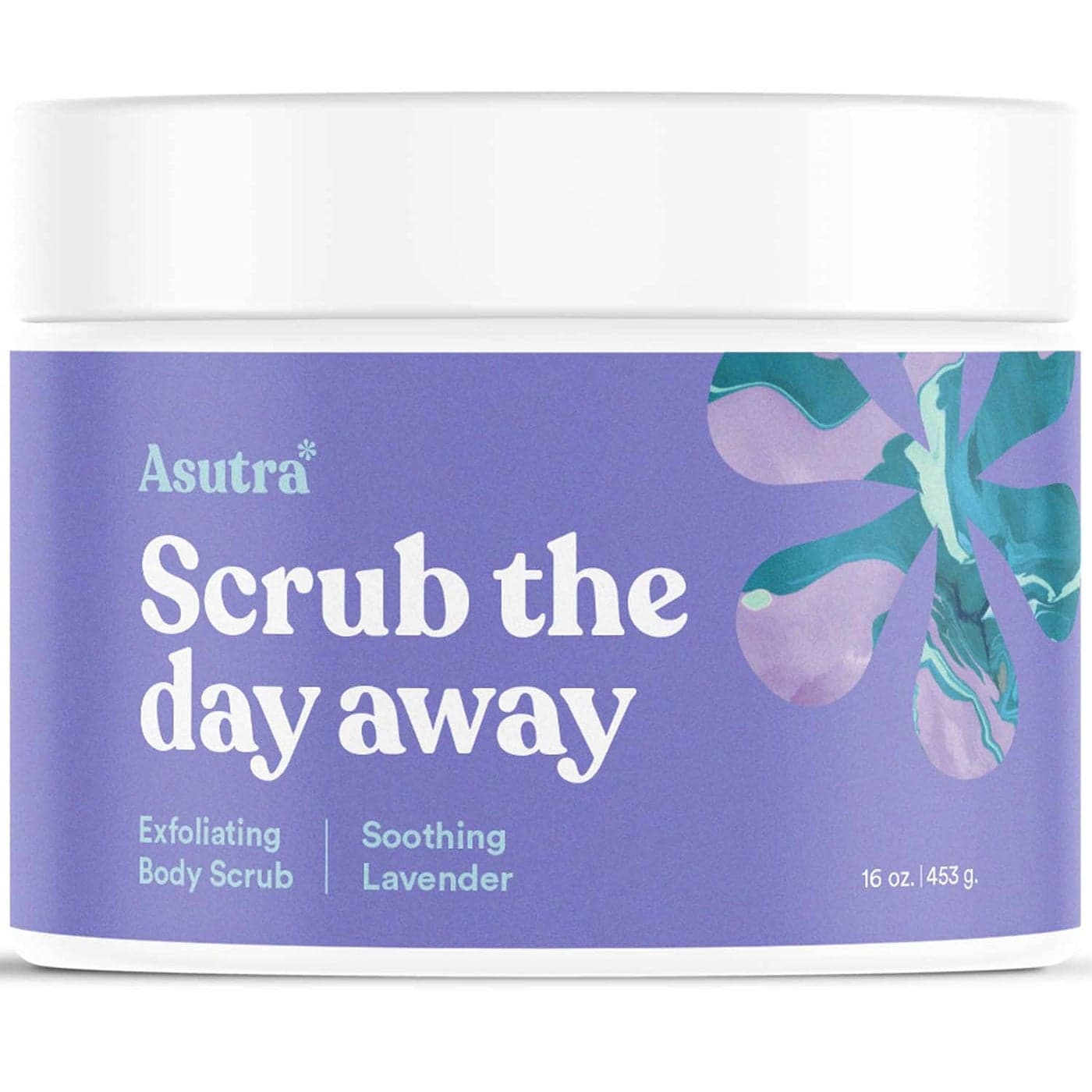 ASUTRA Dead Sea Salt Essential Oil Body Scrub Exfoliator Soothing Lavender 16 oz Ultra Hydrating Gentle Moisturizing Coconut Lavender and Bergamot Oils
