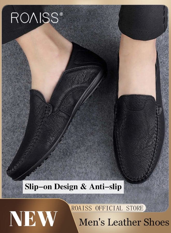 Men's Minimalist Slip on Loafer for Men Casual Business Stitch Decor Anti Slip Flats Low Cut Breathable and Wear Resistant Driving Shoes Round Toe Outdoor Sports Walking Sneakers Black