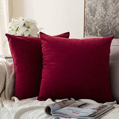 Khooti Velvet Cushion Cover, 14x14 (Red)(Pack of 5)