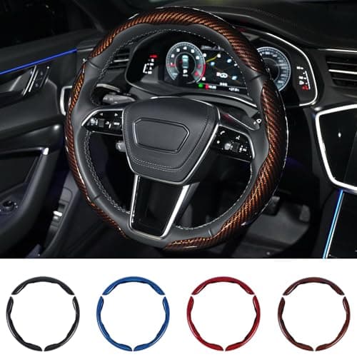 Hiseanllo Carbon Fiber Steering Wheel Cover 3PCS Set – Anti-Slip, Scratch-Resistant, Universal Fit for 14–16 Inch Wheels – Interior Car Accessories for Cars, SUVs, Trucks (Brown)