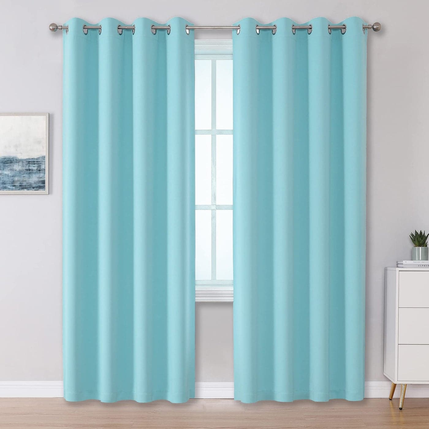 DUALIFE Aqua Curtains for Living Room Bedroom Light Blocking Window Curtains Triple Weave Room Darkening Curtain Panels Thermal Insulated Grommet Top 52X96