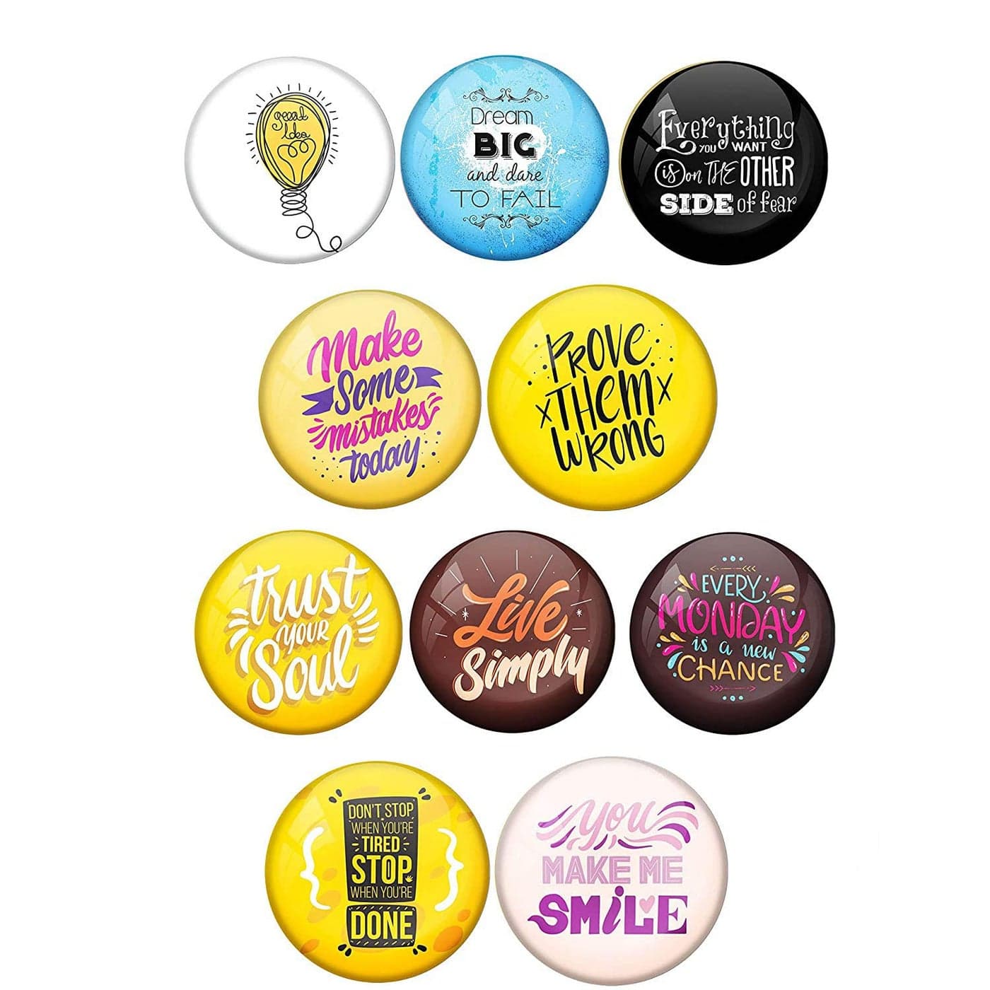 AVI 58mm Regular Size Metal Happy Positive Quotes PQ 55 Design Fridge Magnet Multicolour Pack of 10