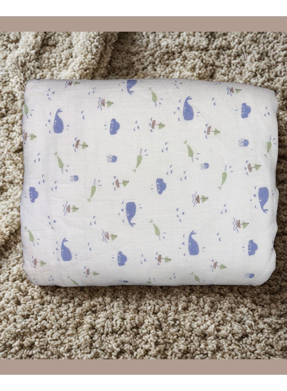 100% Pure Muslin Cotton Baby Whale Pattern Layered Blankets in for car, cradle, pram, baby seat