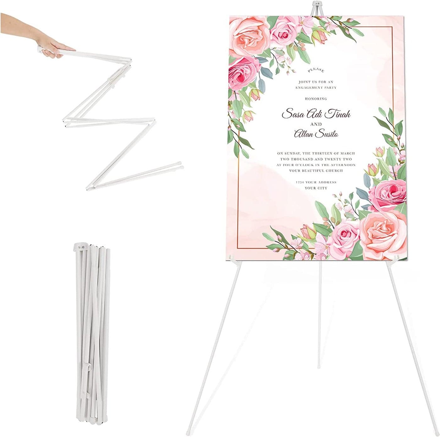 Easel Stand for Wedding Sign Poster 63 Tripod Collapsible Portable Artist Floor Easels for Display Show Easy Folding Telescoping Adjustable Art Poster White