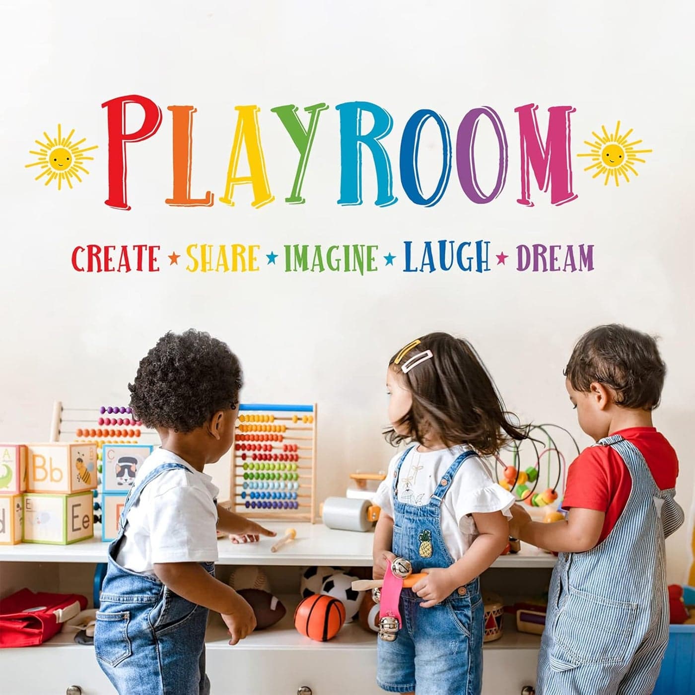 Mfault Large Playroom Rule Wall Decals Stickers Inspirational Create Share Imagine Laugh Dream Quotes Nursery Classroom Decoration Neutral Bedroom Art Motivational Words Toddler Kids Room Home Decor