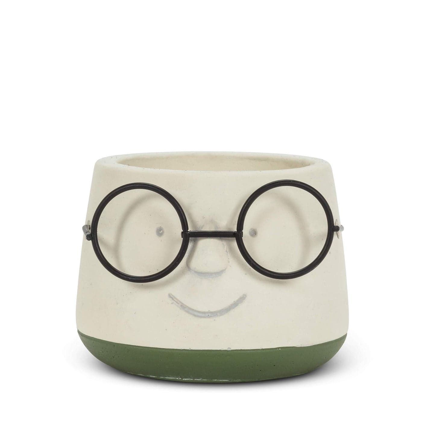Abbott Collection Mini Face Planter with Metal Glasses Cement IvoryGreen 35 D