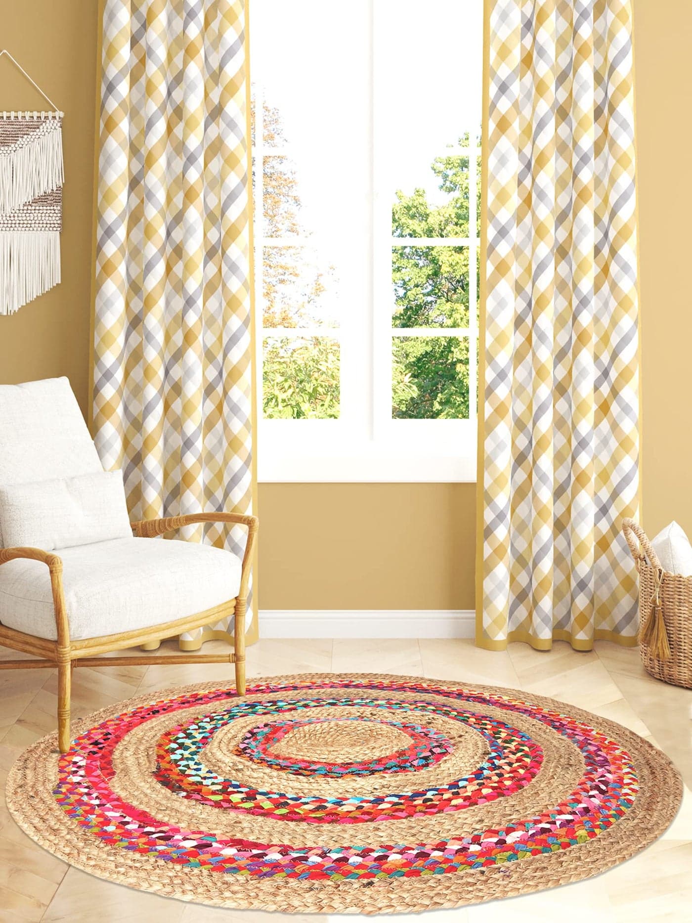 Habere India-All the Cultures Fabricating India Floor Carpet for Living Room | Round Carpet | Bedroom Runner Carpets | Mat for Bedroom (Multi Color, 3x3 Ft Round)