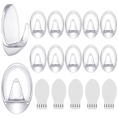 Blulu 12 Pcs Clear Adhesive Hooks for Hanging Wall Hooks Heavy Duty 22 lb Max No Damage Waterproof Transparent Hook with 15 Pcs Self-Adhesive Tapes for Home Bathroom Kitchen Office Wall
