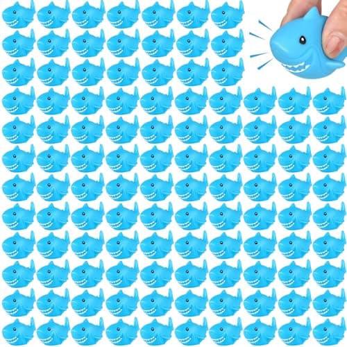 Mototo 120 Pieces Rubber Shark Toys Bulk Cute Bath Squishy Toys Small Swimming Bathtub Pool Kids Play for Shark Week Themed Box Goodie Bags Treasure Hunt Carnival Cruise Birthday Party Favor Blue
