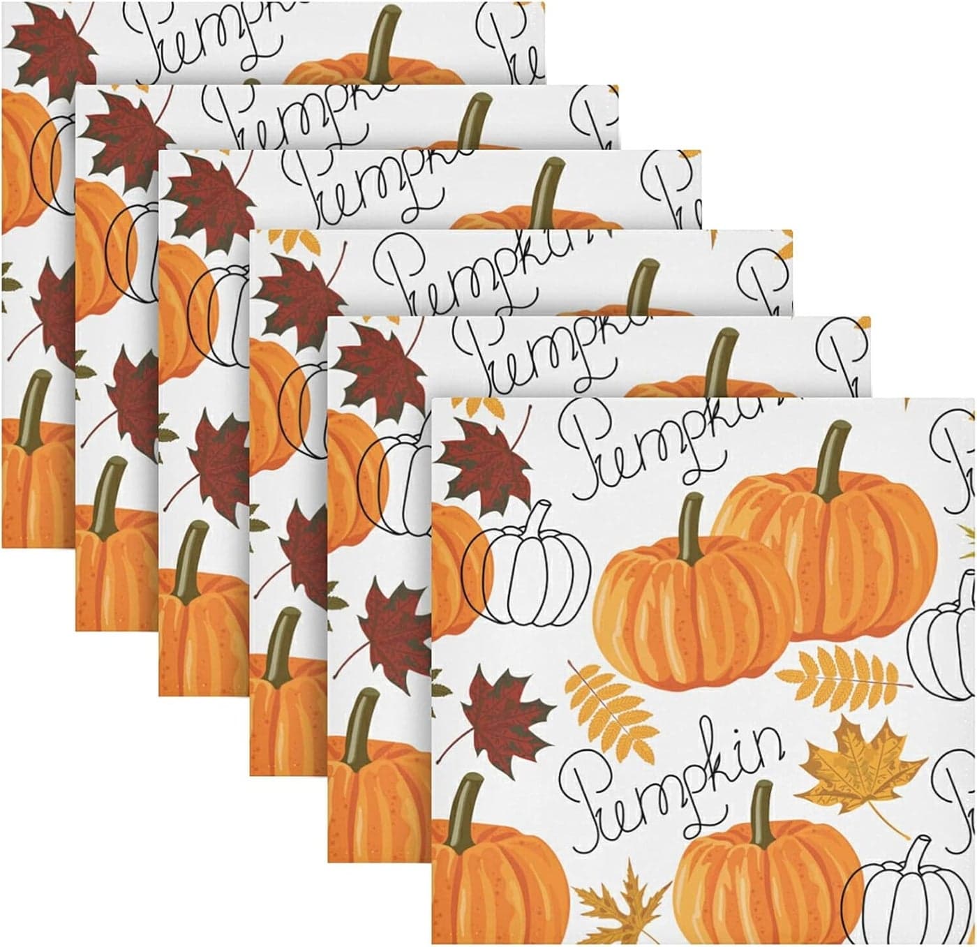 senya Thanksgiving Day Cloth Napkin Pumpkin Leaf Fall Autumn Thanksgiving Cloth Napkin Set of 6 Washable Reusable Polyester Table Napkins for Family Dinner Party Holiday