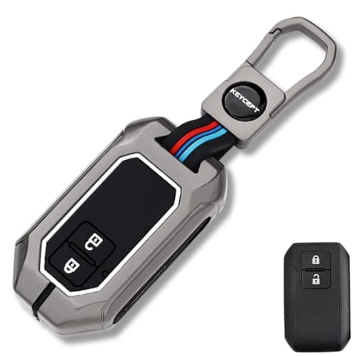 KEYCEPT Metal Keycover for Suzuki Swift, Dzire, Ertiga, Brezza, Fronx, Jimny, Ignis, Rumion, Hyryder, E-Vitara, Victoris 2 Button Smart Key with Keychain (Short Keychain).