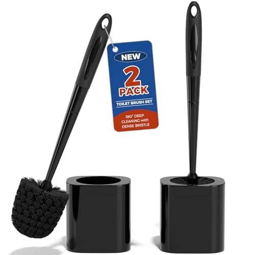 Holaloha Toilet Brush, 2 Pack Toilet Brush and Holder Set Bathroom Accessories, Toilet Bowl Brush and Holder for Bathroom, Black