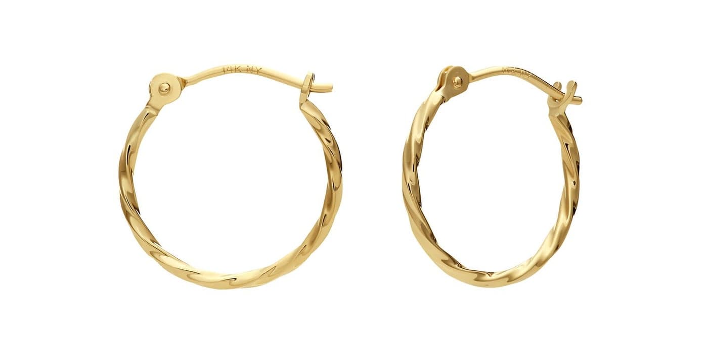 14k Yellow Gold Twisted Round Hoop Earrings (12mm)……