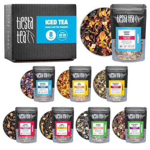 Tiesta Tea Iced Tea Sampler Dry Flight Set Loose Leaf High to No Caffeine Makes Cold Brew Iced Drink Assorted Brew Sets with Herbal Black Fruit Blends More 8 Resealable Sample Pouches