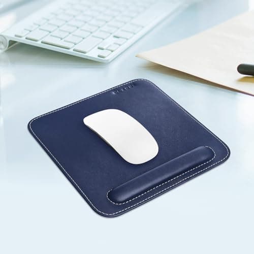 CLADD! - Vegan Leather Mouse Pad with Wrist Rest, Non-Slip Backing, Waterproof, Stitched Edge, Handmade, Eco-Friendly, Blue