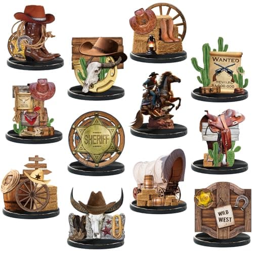Colingmill 12 Pcs Western Centerpieces Wild West Party Decorations 394 Inches Christmas Western Wooden Centerpieces for Tables for Party Decorations Birthday Baby ShowerBrownCowboy