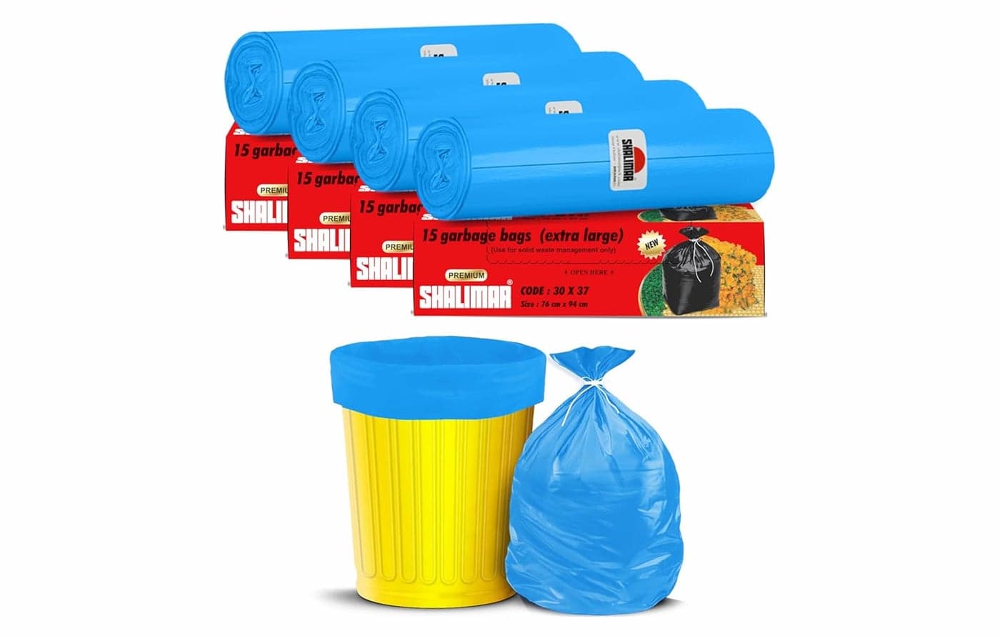 Shalimar Premium Lavender Fragrance Scented Garbage Bags Extra Large Size 30x37 Inches60 Bags Pack of 4 Rolls with 15 Bags Each for DustbinTrash Bag Blue Perforated Box for Easy Dispensing