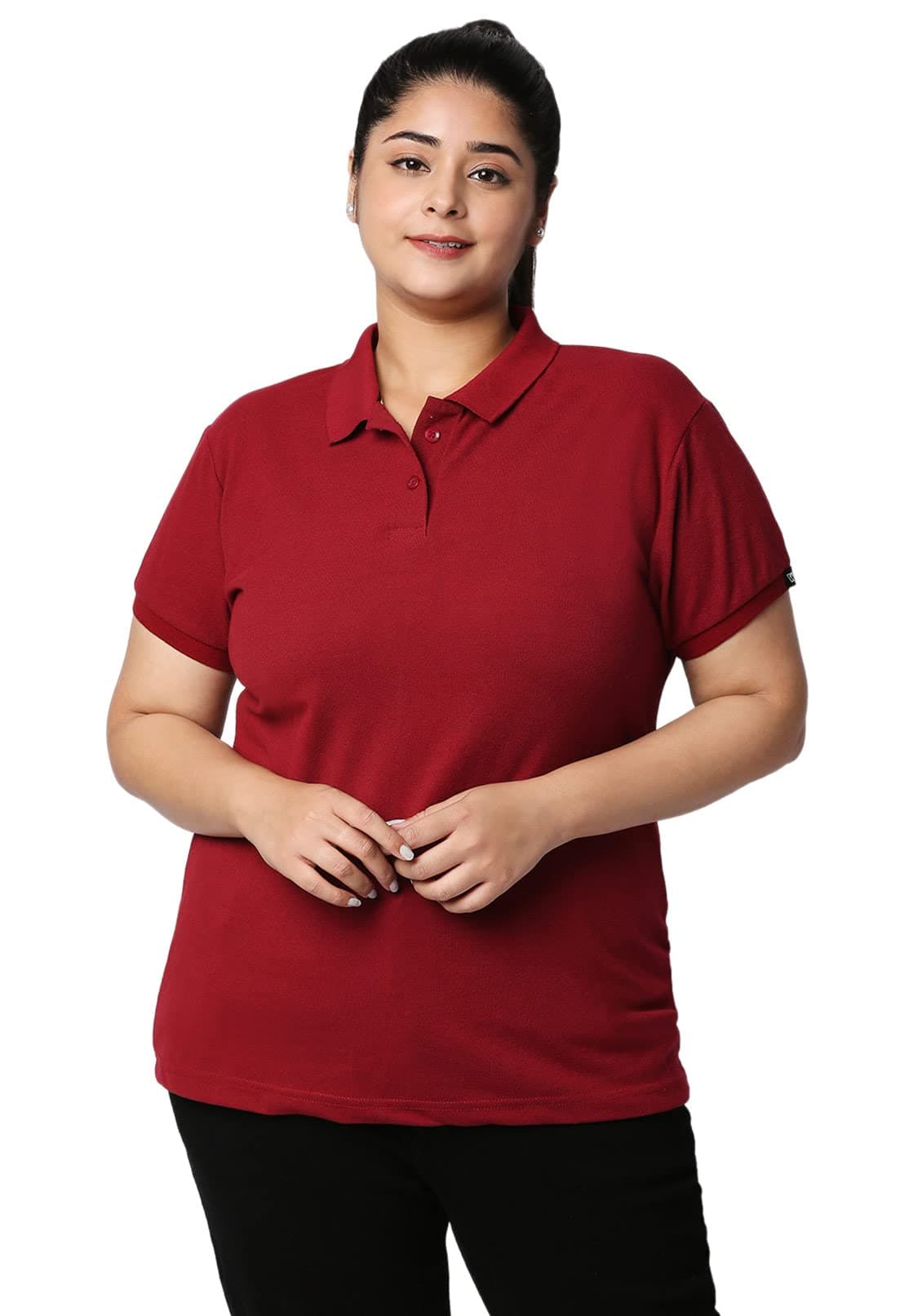 Wear Your Opinion Womens Plus Size Polo Collar Neck T-Shirt Top(4XL, Maroon)