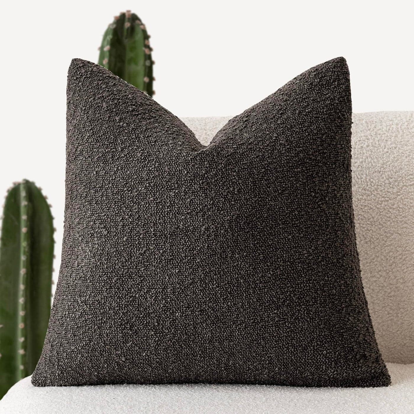 Foindtower Textured Boucle Throw Pillow Covers Accent Solid Pillow Cases Cozy Soft Decorative Couch Cushion Case for Chair Sofa Bedroom Living Room Home Decor 18 x 18 InchDark Brown