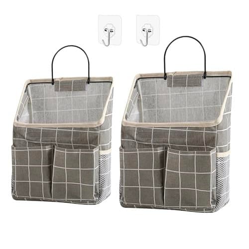 Someteth 2pcs Wall Hanging Storage BagWall Hanging Organizer Bags with Pockets Wall Organizer Storage for Dormitory Bathroom Bedroom KitchenGrey Grid