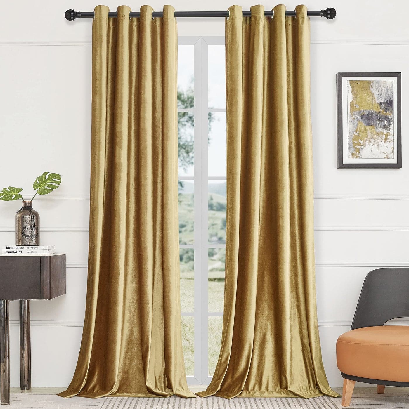 BULBUL Velvet Gold Curtains 63 inch Length Living Room Blackout Thermal Window Drapes Darkening Decor Grommet Curtains for Bedroom Set of 2 Panels