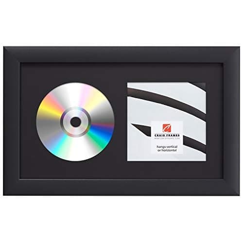 Craig Frames CD Display Frame – 7x12 Black Style, 1-Inch Moulding with Smooth Matte Finish, Clear Glass and CD Mat – Wall Mountable Album Display for Collectors