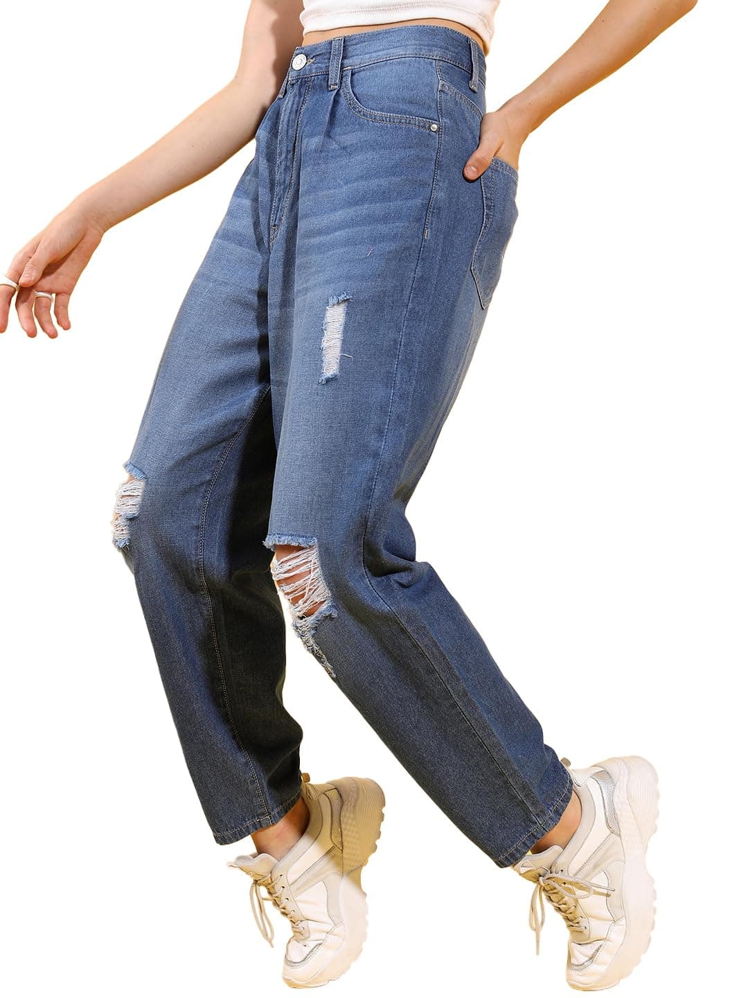Tokyo Talkies Women Tapered Fit High Rise Mildly Distressed Stretchable Jeans