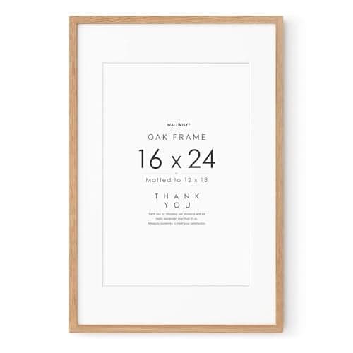 wallwisy 16x24 Wood Frame, Solid Oak 16x24 Poster Frames with Mat to 12x18(Openning Size is 11.7x17.7), Natural Oak 24x16 Frame, Set of 1