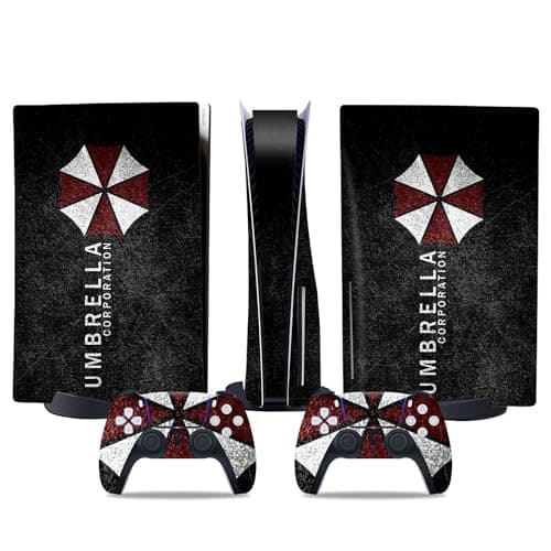 MaD Vision® Extra-Durable Skin Kit for PlayStation 5 (PS5) Disc | Matte Vinyl Decal Set for Console + 2 Controllers - for Resident-Evil|Umbrella Design