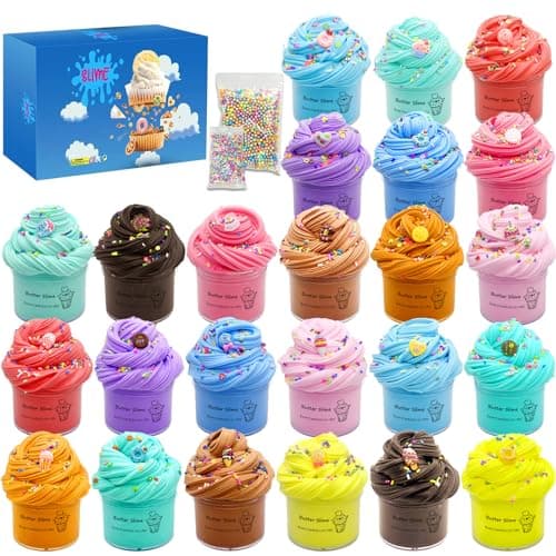 24 Pack Slime kit Butter Slime Macaroon Colors Cake Donut and Fruit Party Favors Slime Stretchy and NonSticky Stress Relief Toy for Kids Partys