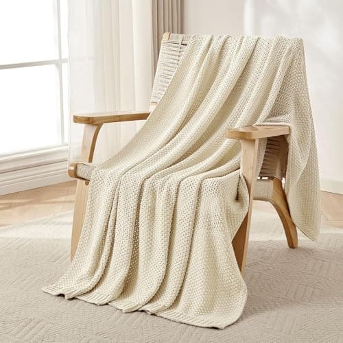 Joydeco Chunky Cable Knit Throw Blanket Lightweight 100 Cotton Soft Cozy Throw Twin Blanket for Couch Bed and Sofa Rustic Breathable Farmhouse Blanket Gift for Women MenCream White 51x63